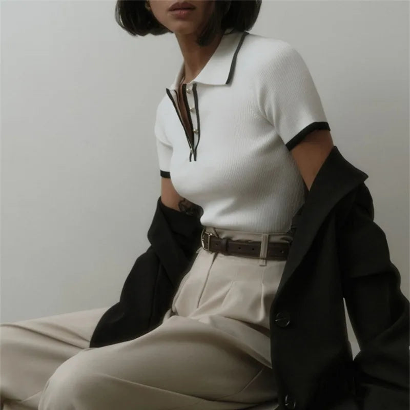 Elegant Slim Knitted Patchwork Sweater