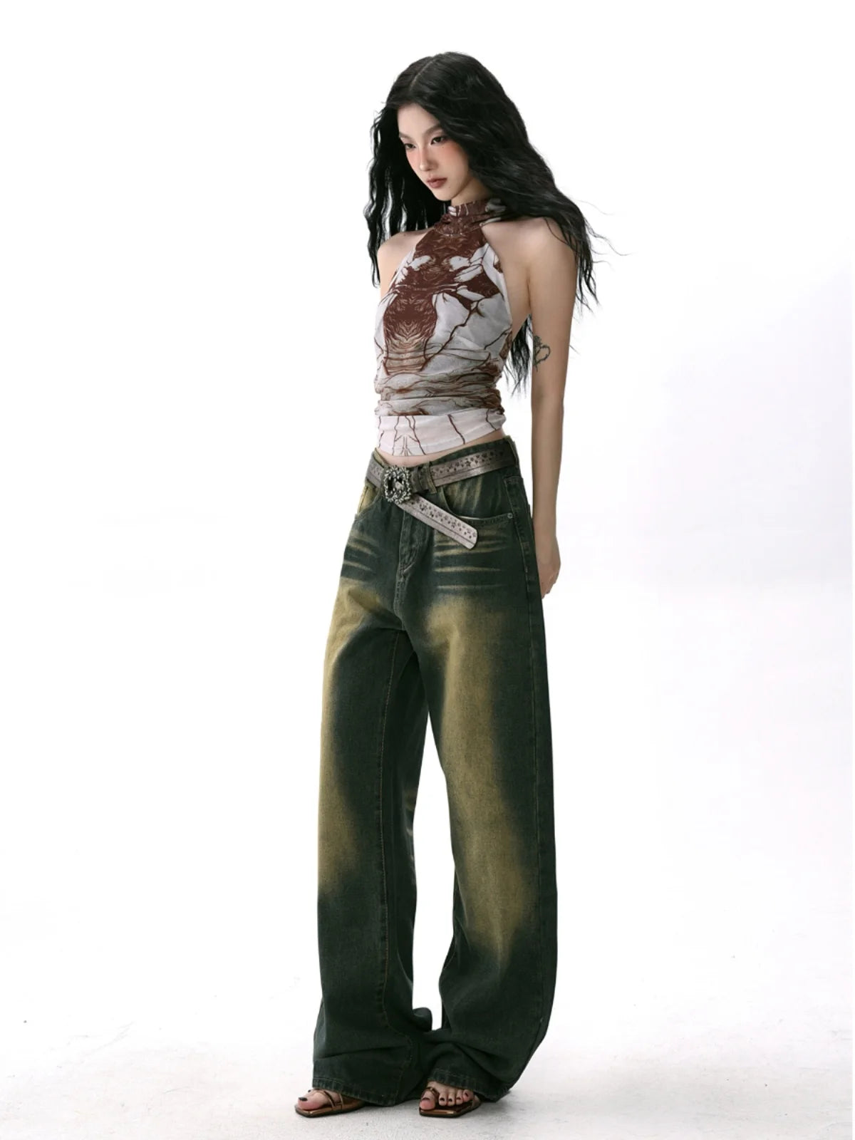 Graphic Print Sexy Sleeveless Crop T-Shirt