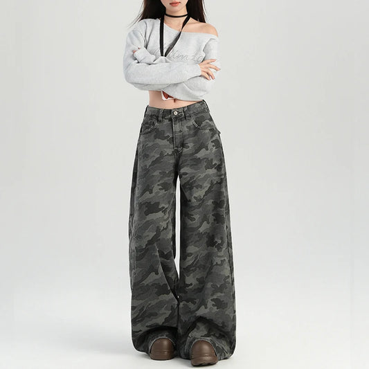 Vintage High Waist Baggy Camouflage Jeans