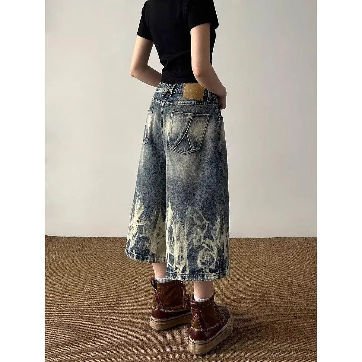Lightning Pattern Retro Denim Shorts