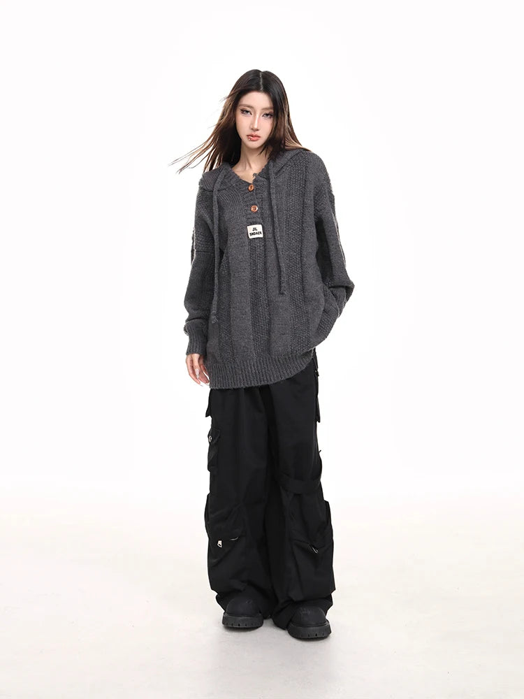 Cozy Button-Up Hooded Sweater Pullover
