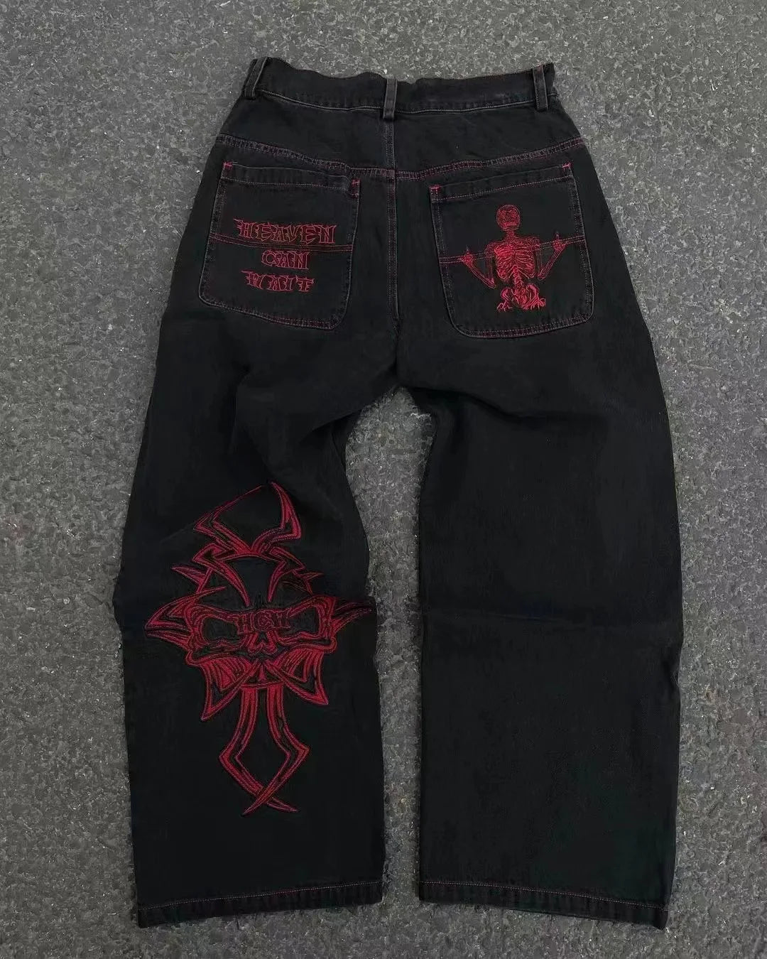Solid Color Washed Baggy Jeans