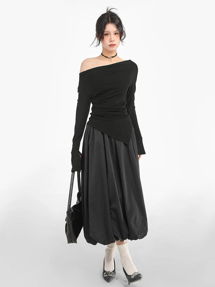 Autumn Irregular Design Off Shoulder T-Shirt