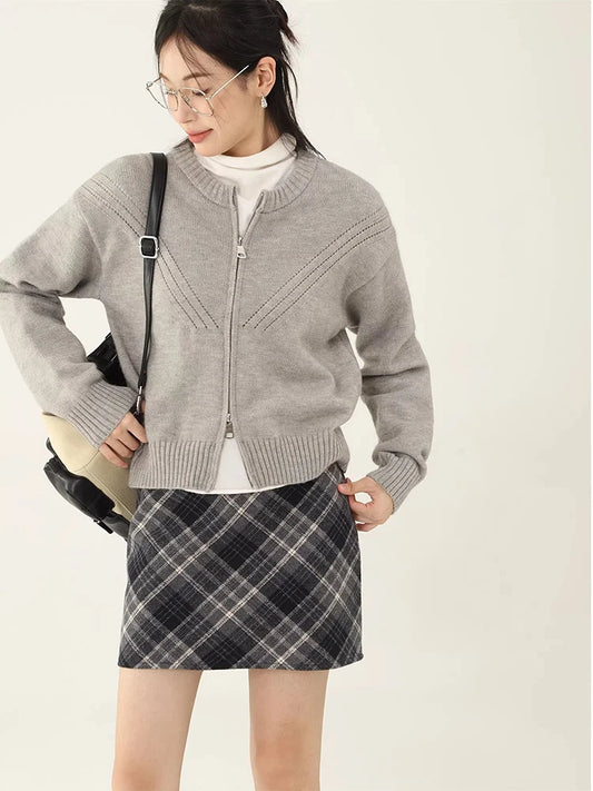 Stylish Double Zipper Round Neck Sweater