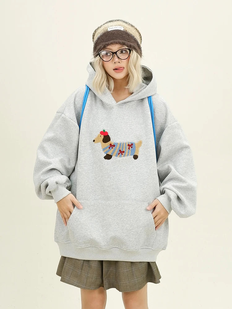 Casual Loose Cartoon Dog Embroidery Sweatshirt
