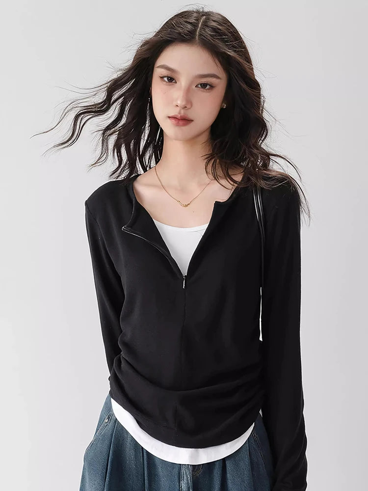 Stylish Korean Patchwork Long Sleeve T-Shirt