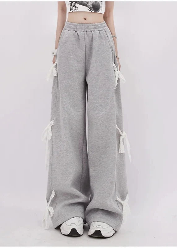Grey Bow Oversize Y2K Retro Pants