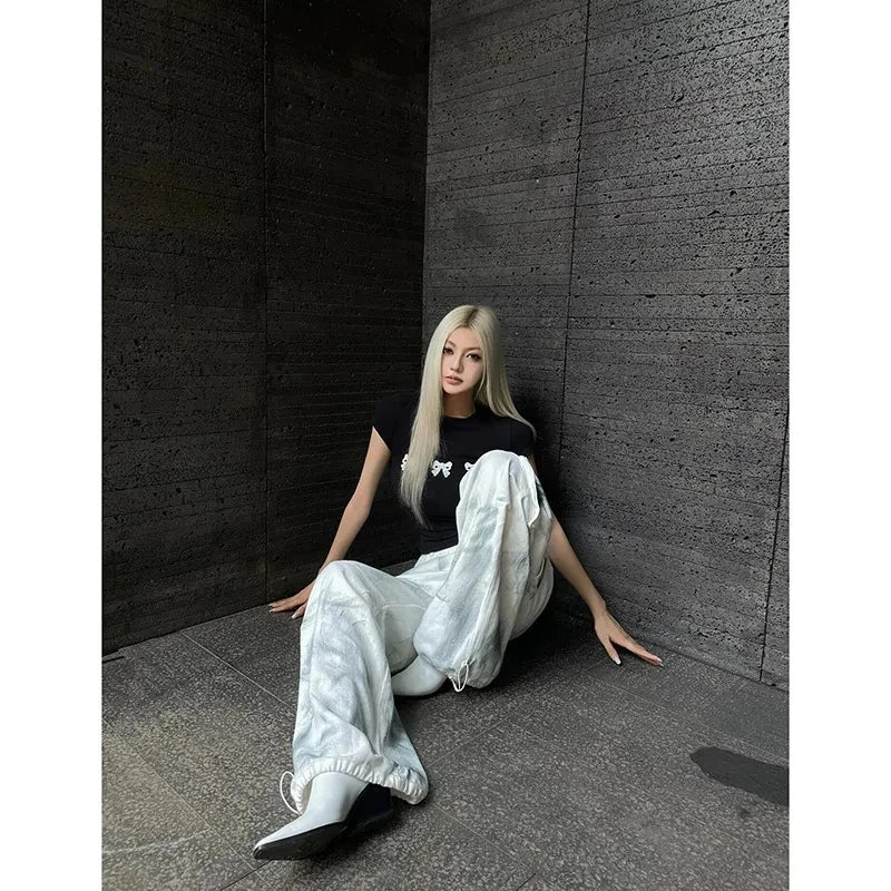 High Waist White Cargo Jeans