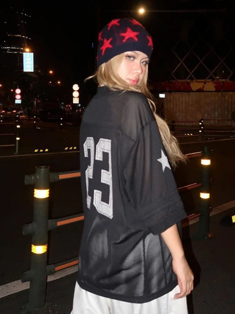 Vibrant V-Neck Oversized Crop T-Shirt