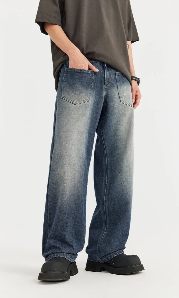 Vintage Classic Washed Denim Pants Jeans