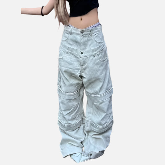 Vintage Beige High Waist Wide Jeans