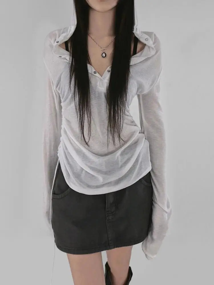 Sheer Mesh Hooded Slim Fit T-Shirt