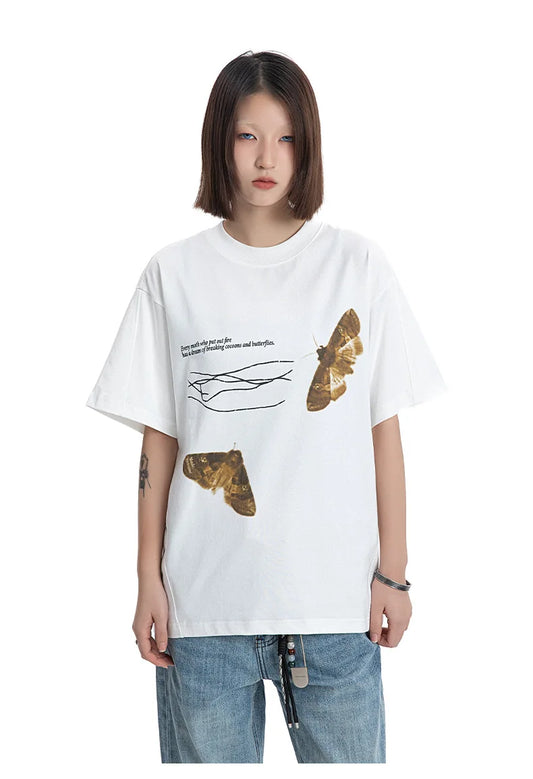 Extreme Vintage Butterfly Print Splicing T-Shirt