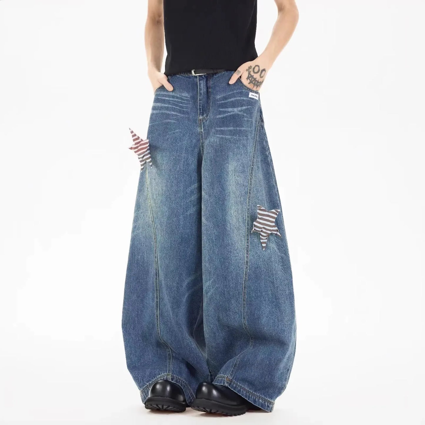 Vintage Low Waist Lace Wide Jeans