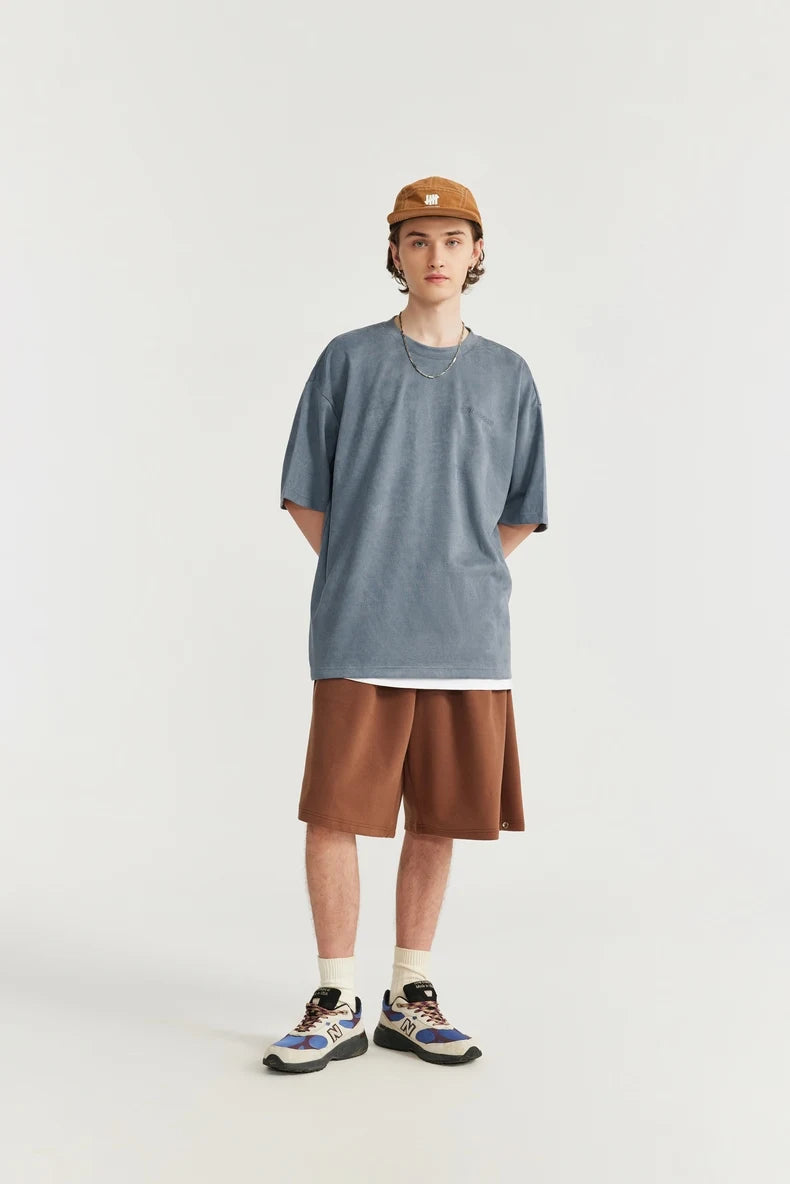 Embroidered Oversized Suede T-Shirt