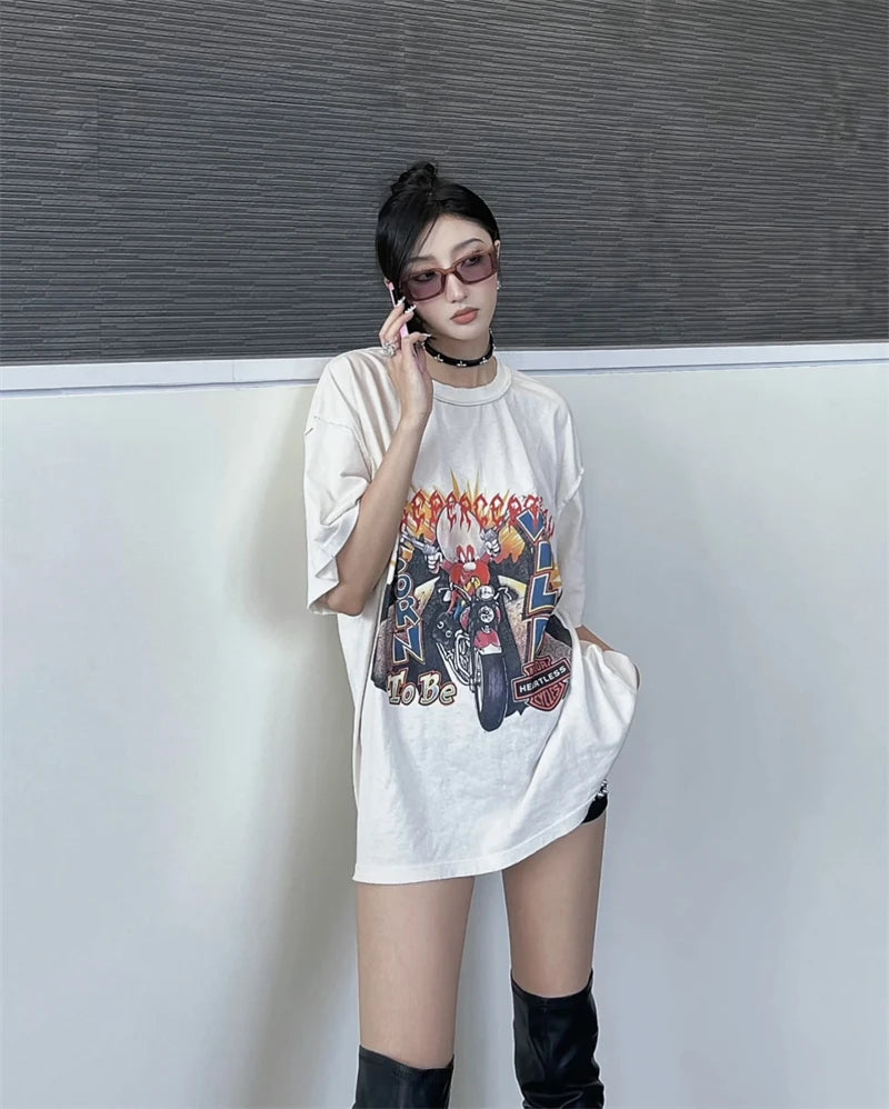Creative Anime Print Vintage Loose T-Shirt