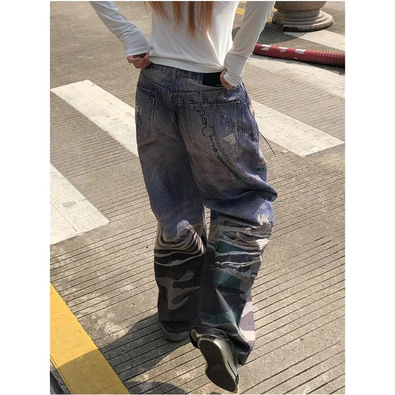 Vintage Blue Wide Leg Denim Jeans