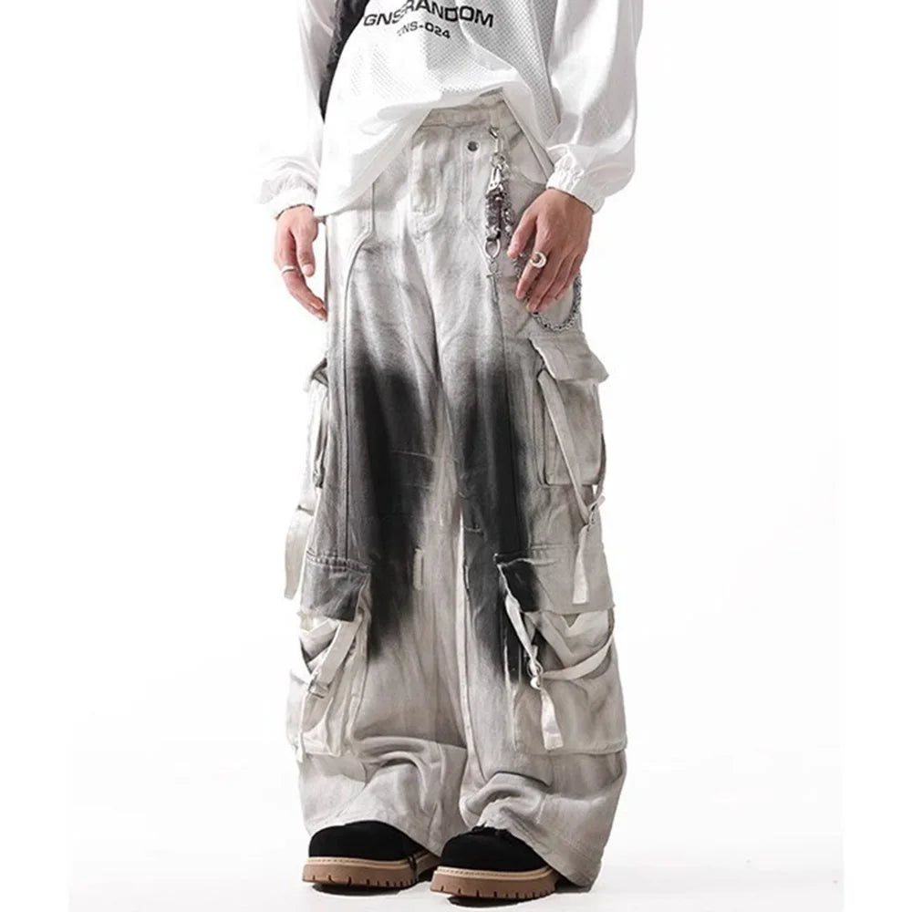 Retro Colorblock Baggy Overalls Jeans