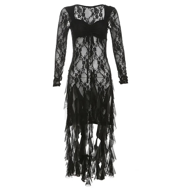 Sexy Mesh Lace Maxi Top with Ruffles