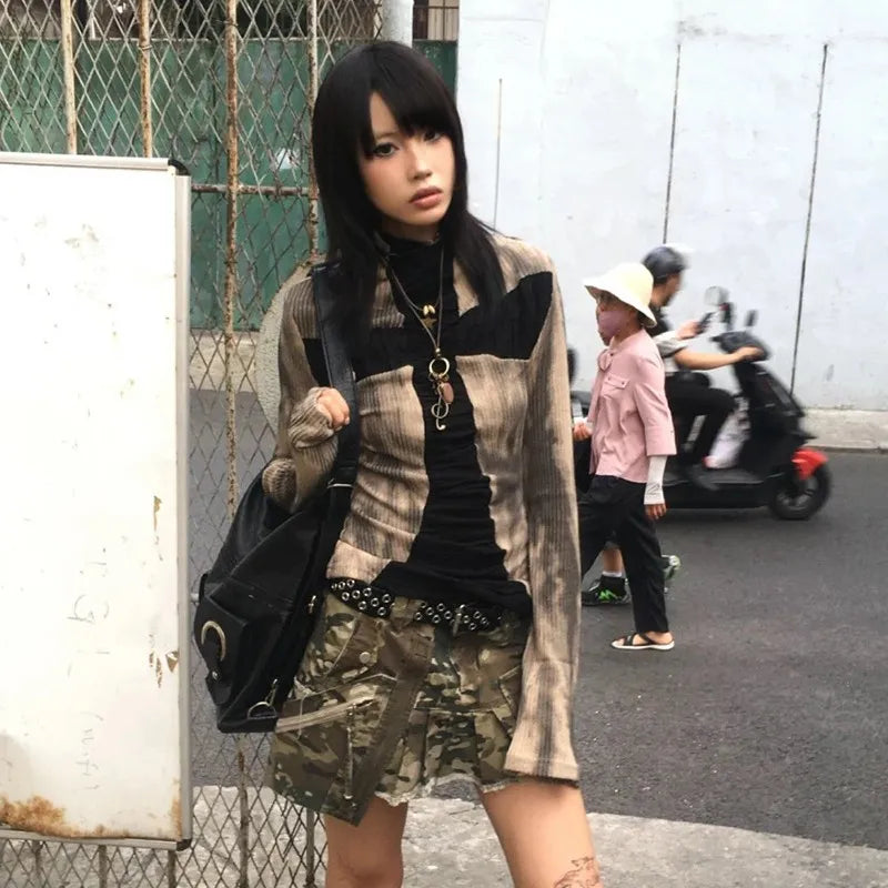 Vintage Japanese Ribbed Cross Print T-Shirt