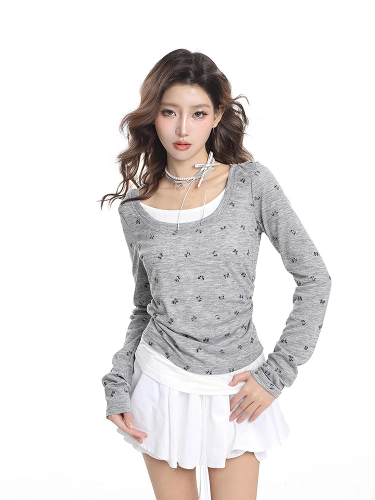 Patchwork Slim Fit Long Sleeve T-Shirt