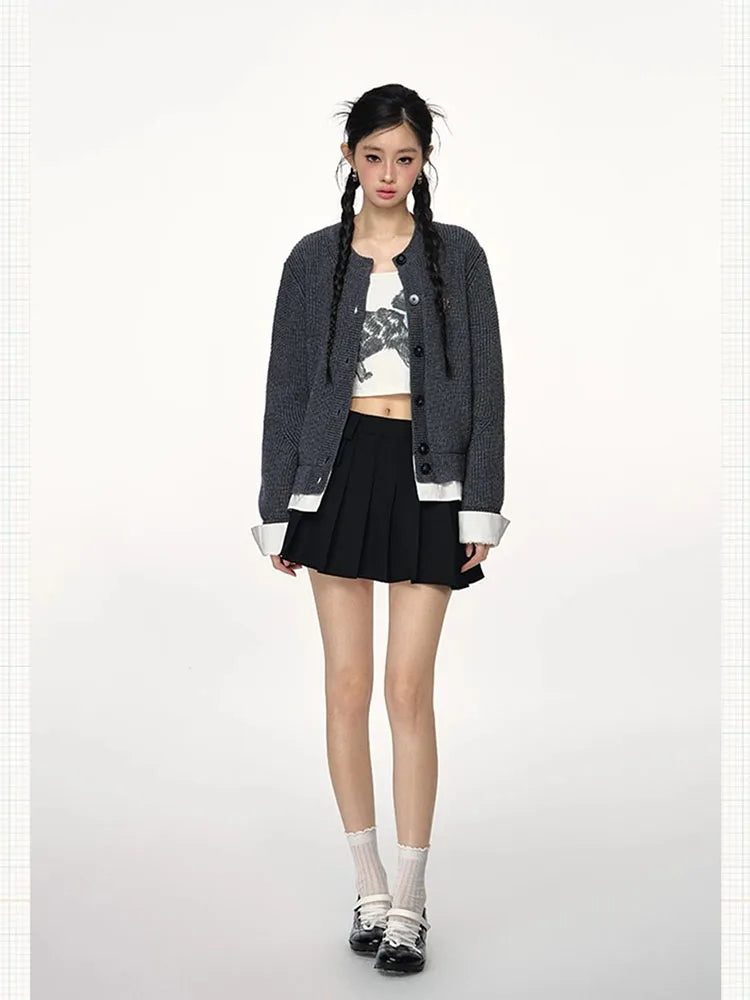 Versatile Spliced Knit Sweaters Women Cardigan