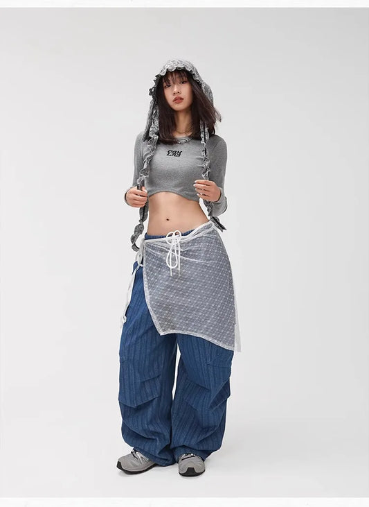 Deep Blue Vertical Stripe Denim Pants
