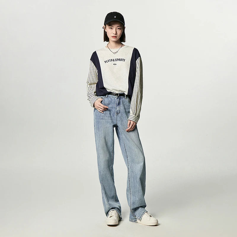 Contrast Striped Embroidered Sweatshirt