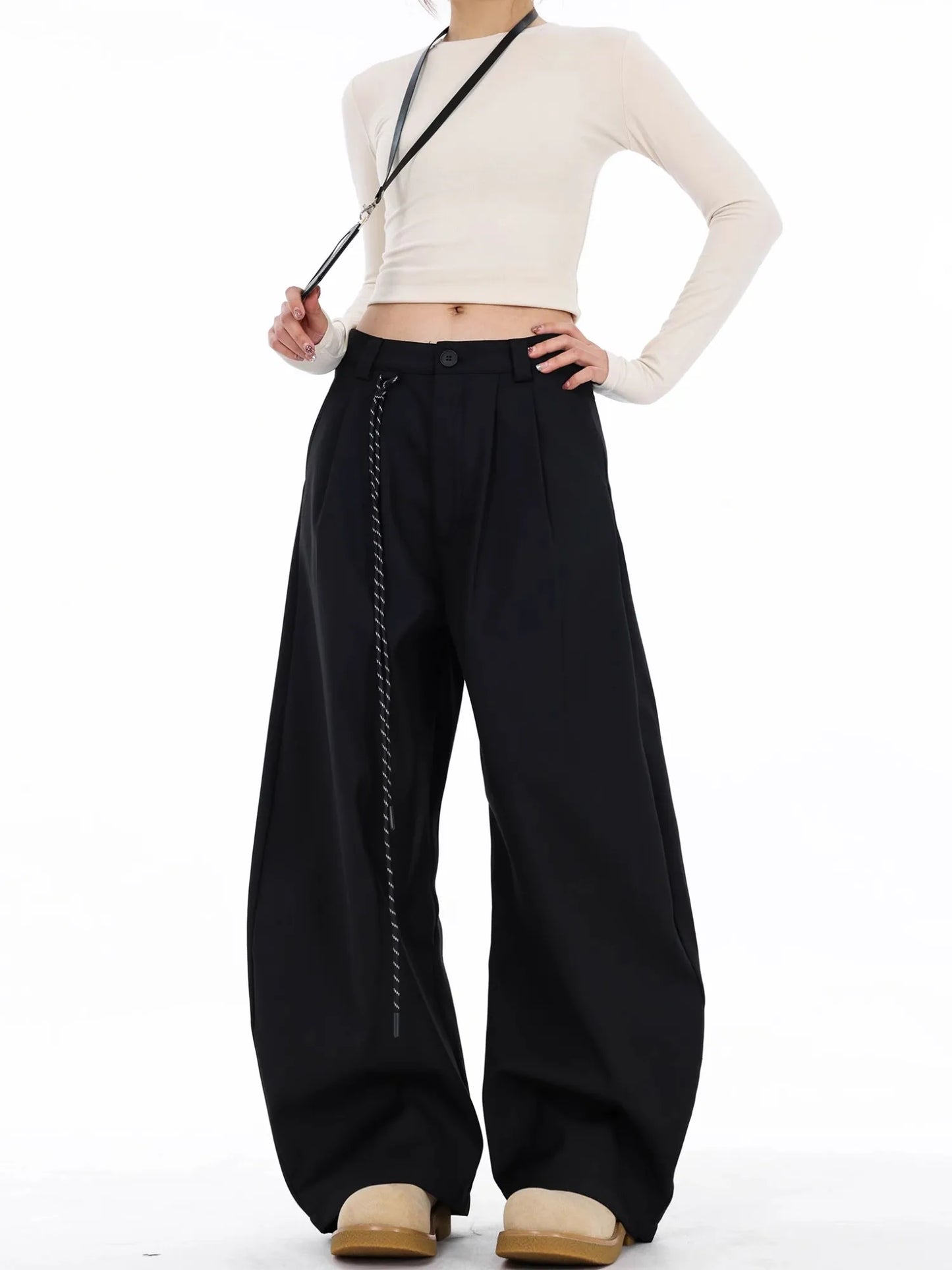 High Waist Straight Black Suit Pants