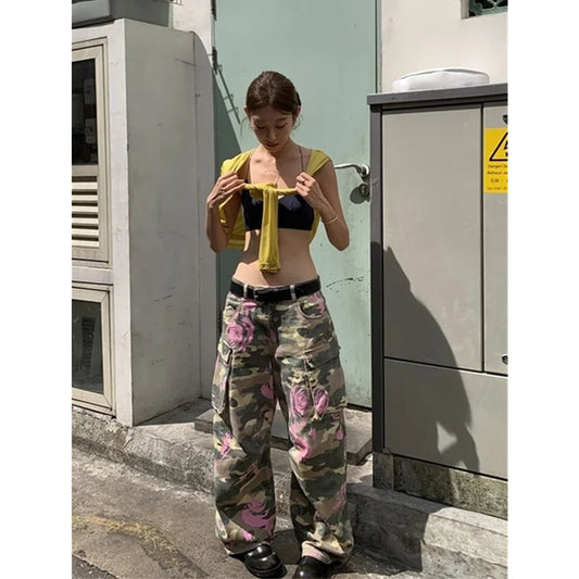 Vintage Printing High Waist Loose Jeans