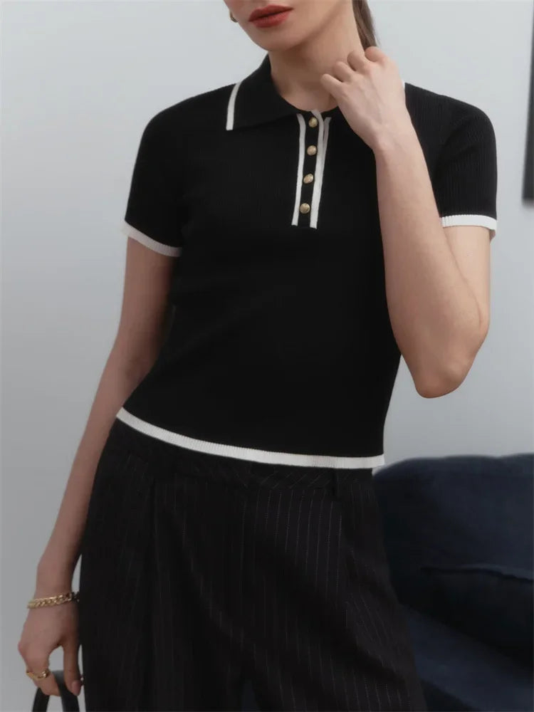 Elegant Slim Knitted Patchwork Sweater