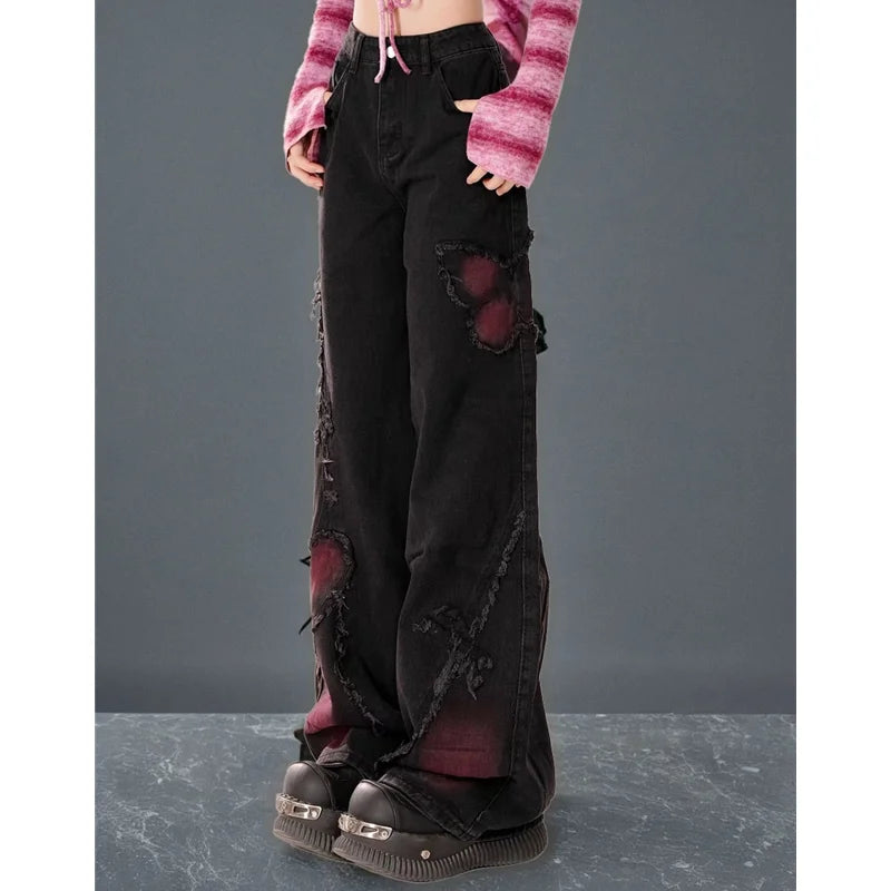 Vintage Gothic Butterfly Baggy Jeans