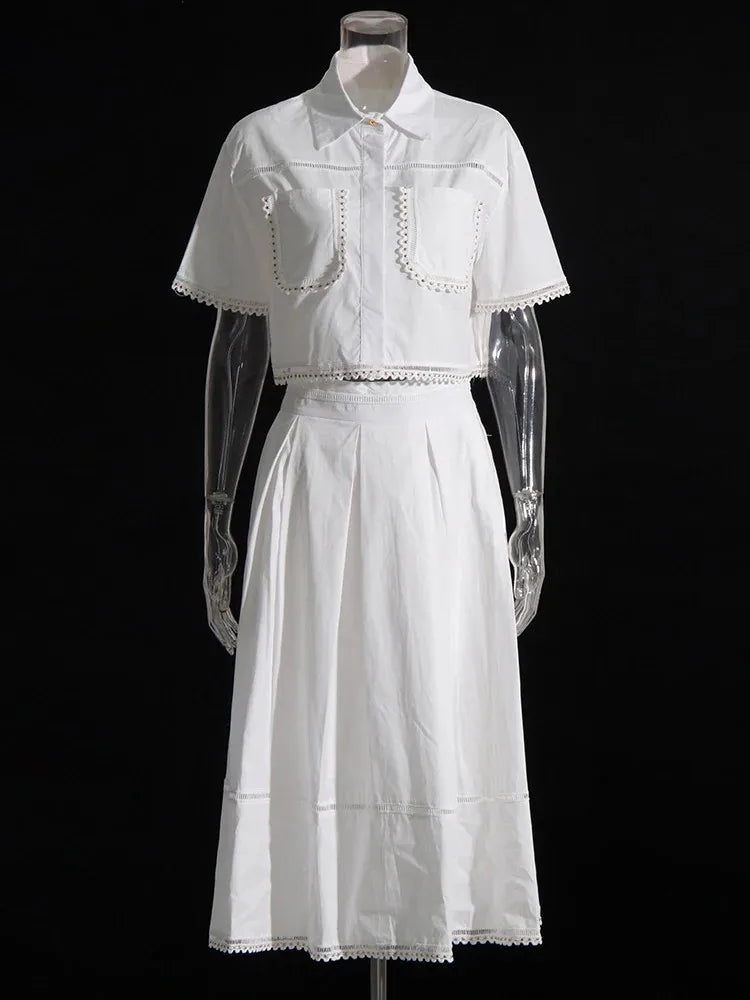 Lapel Sleeve High Waist Skirt