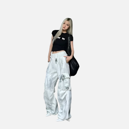 High Waist White Cargo Jeans