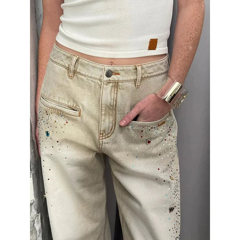 Hot Girl Heavy Diamond Splicing Jeans