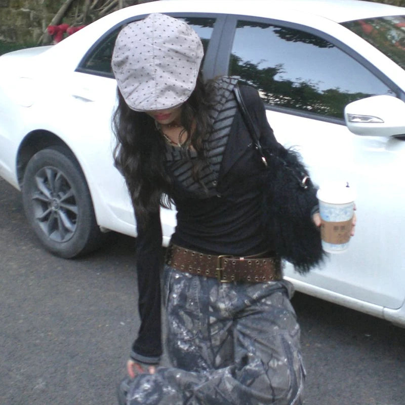 Vintage Patchwork Long Sleeve Hooded T-Shirt