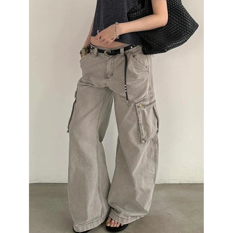 Khaki Vintage Cargo Wide Leg Jeans