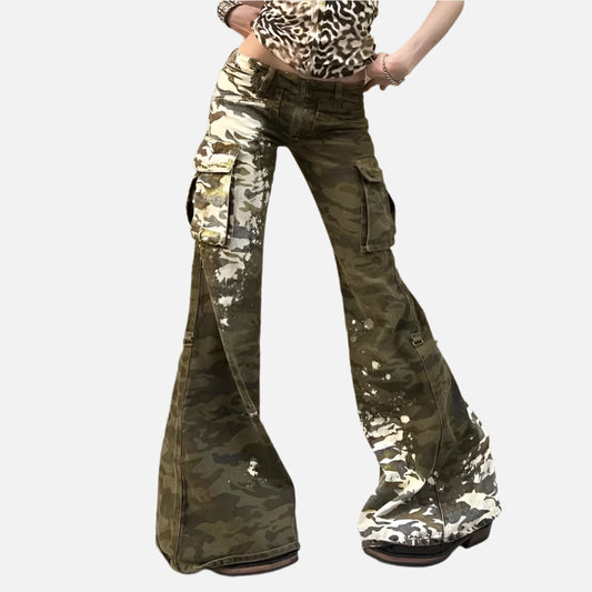 Vintage Camouflage High Waisted Wide Jeans