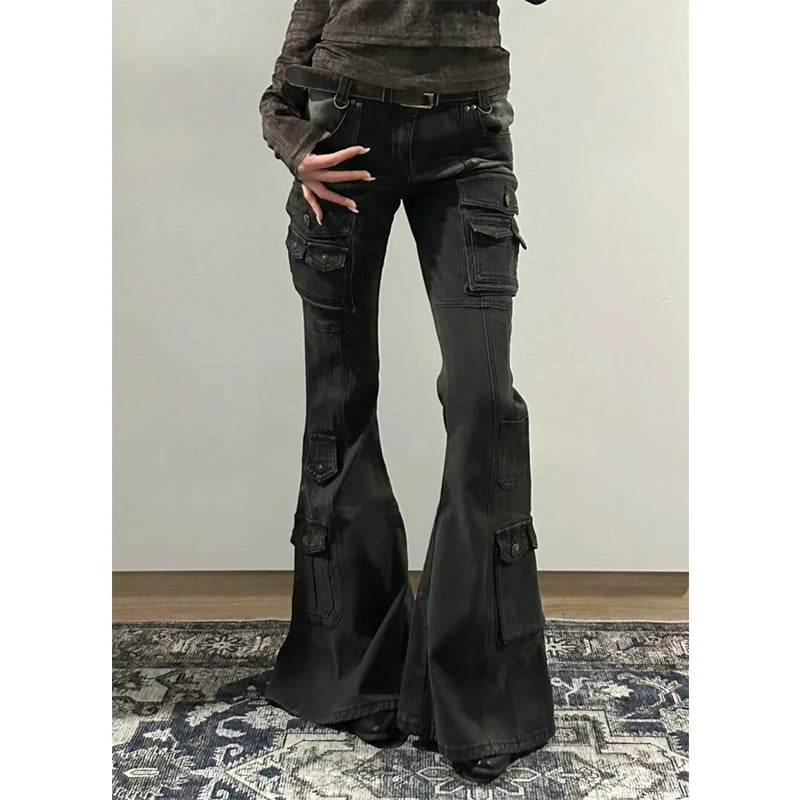 Retro Grunge Black Cargo Stretch Jeans