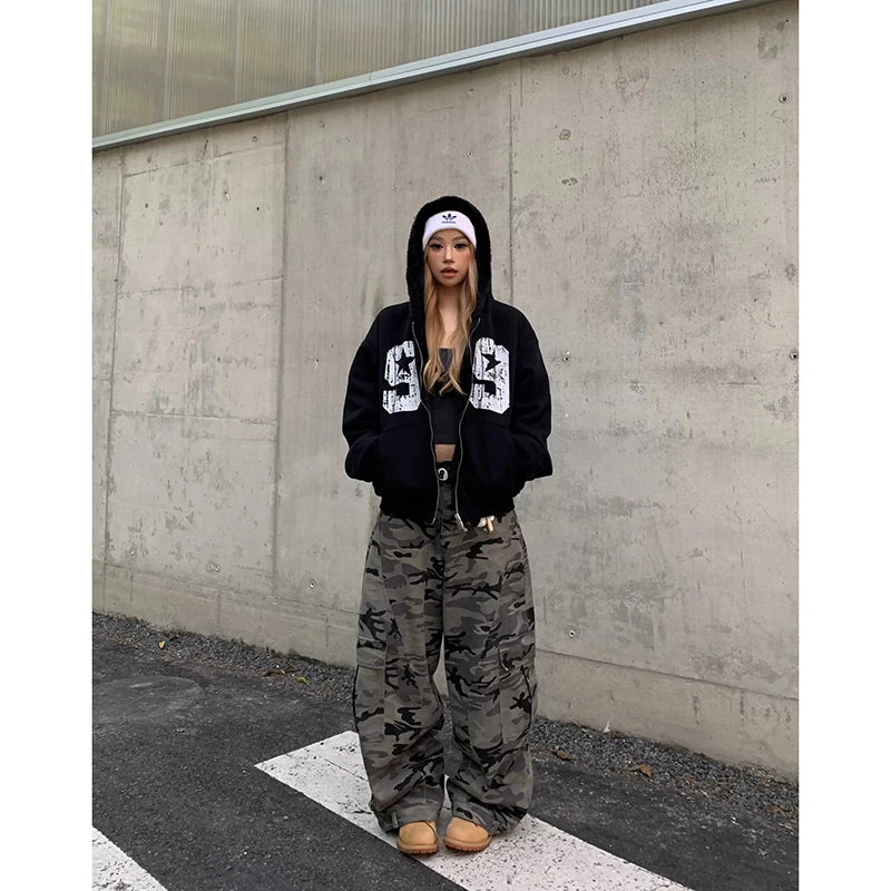 Y2K Vintage Camo Cargo High-Waist Jeans