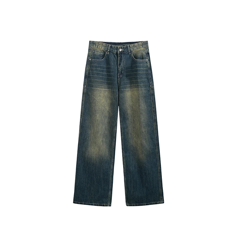 Retro Washed Stretch Straight Leg Jeans