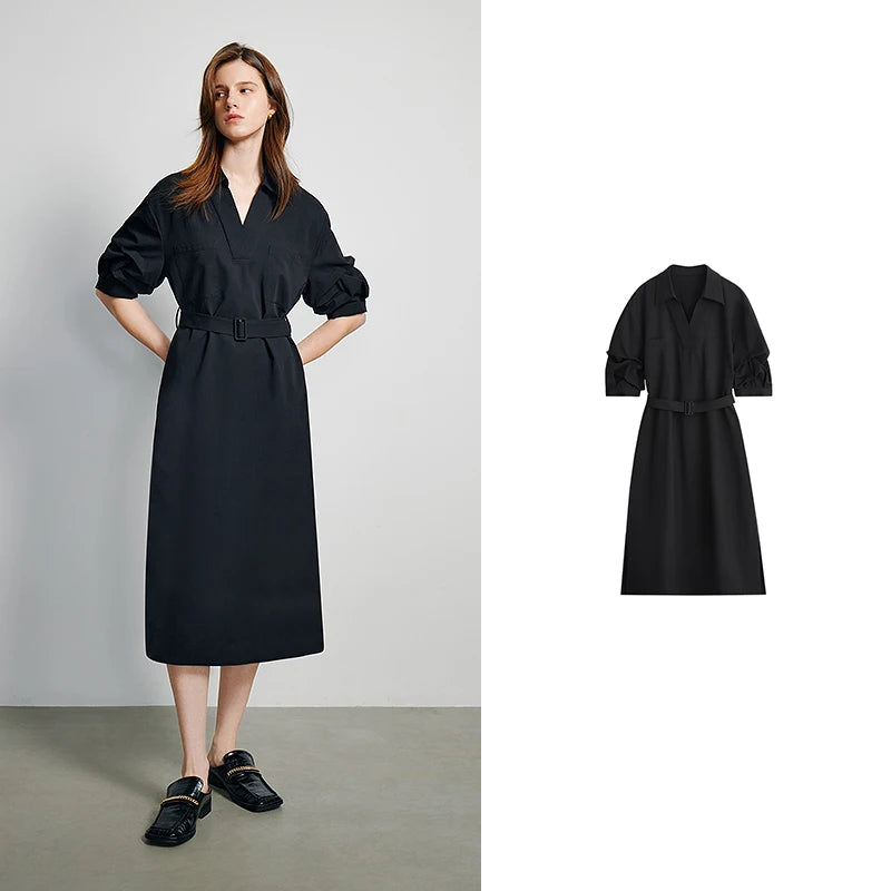 Stylish Summer V-Neck Midi Dress Shirt