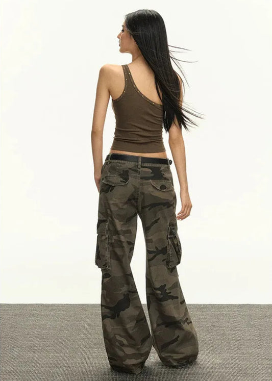 Retro Camouflage High Waist Flared Jeans