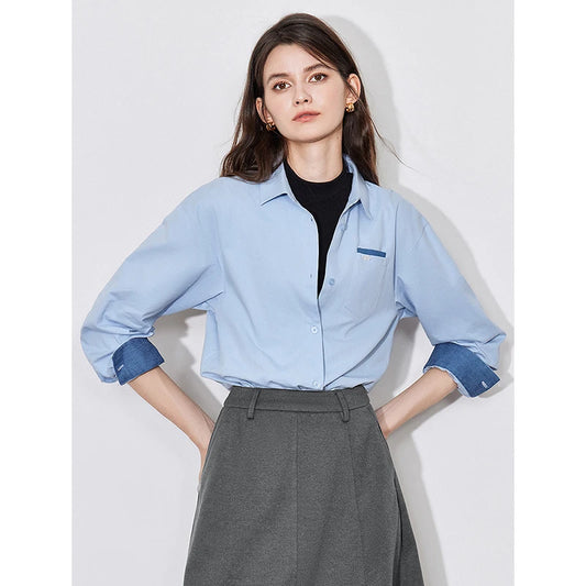 Contrasting Color Pocket Blouse Shirt