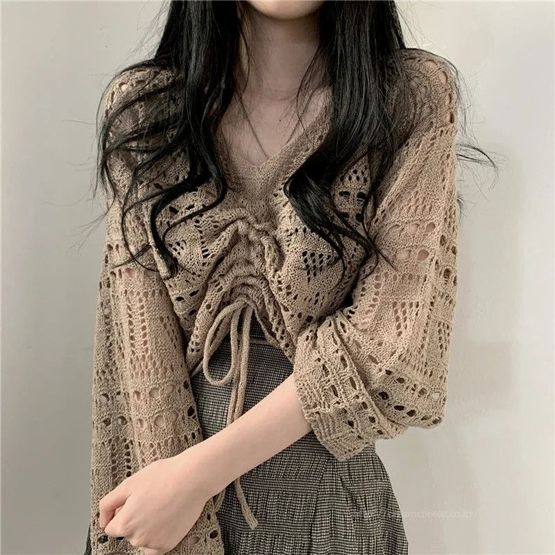 Chic Hollow Out V-Neck Pullover