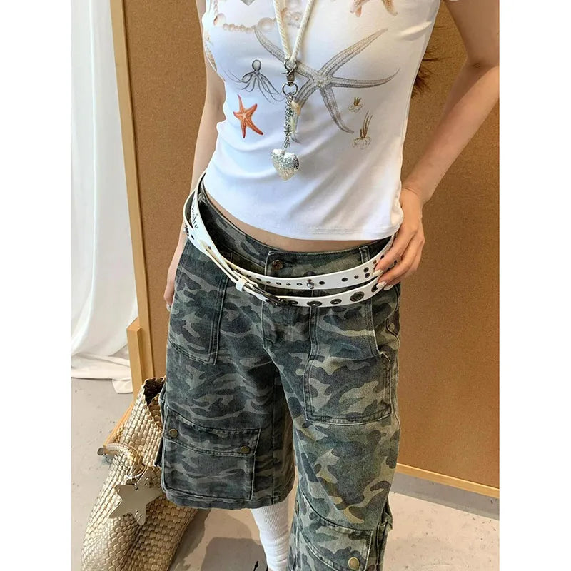 Vintage High Waist Camouflage Jorts
