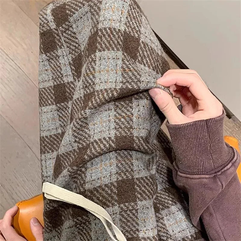 Plaid Baggy Woolen Pants Autumn Pants