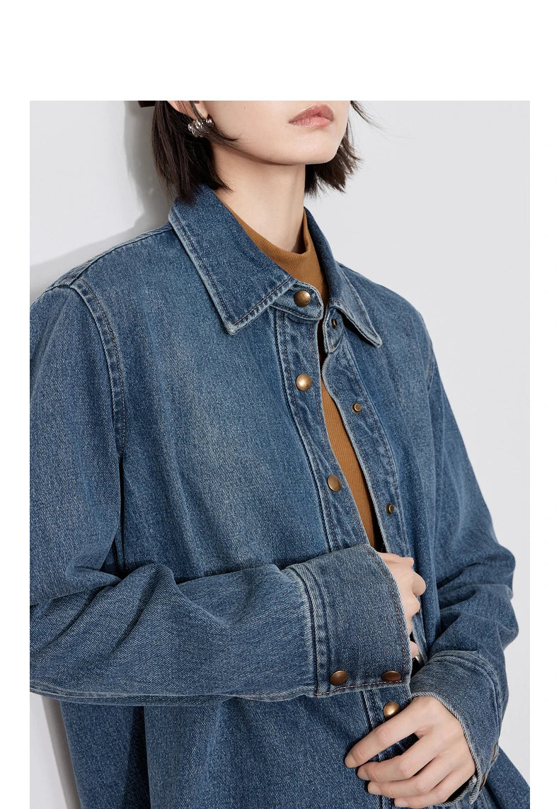 Gradient Denim Blouse Vintage Cowboy Shirt