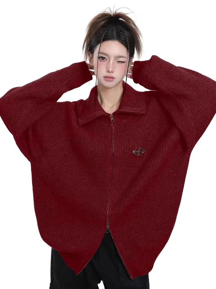 Cozy Knitted Zip Cardigan Sweater Outerwear