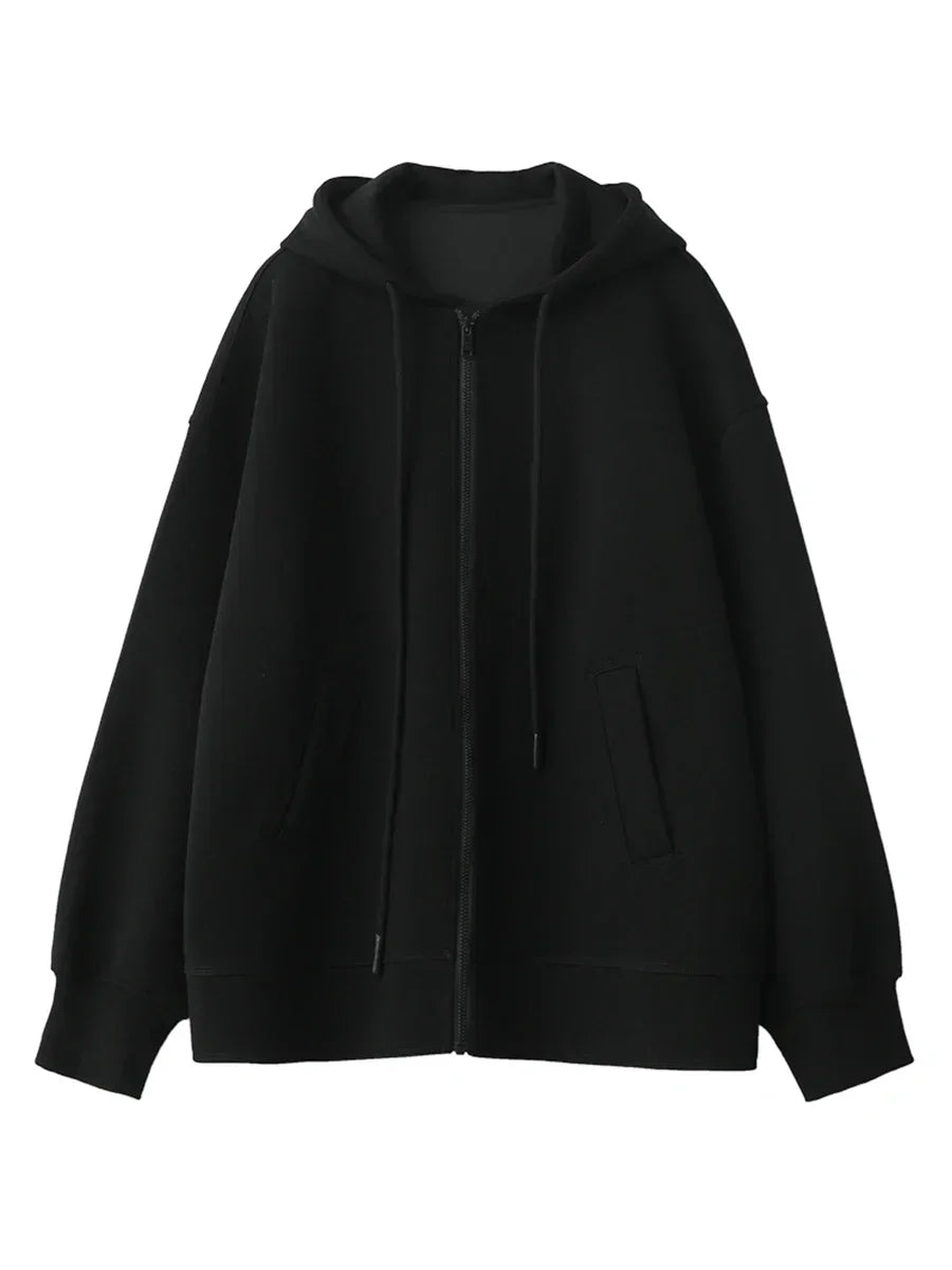 Elegant Solid Loose Hooded Sweatshirt